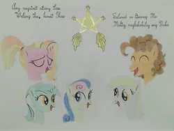 Size: 4160x3120 | Tagged: safe, artist:don2602, derpibooru import, bon bon, cheese sandwich, derpy hooves, luster dawn, lyra heartstrings, sweetie drops, earth pony, pegasus, pony, unicorn, comic:star of christmas, abs cbn all star, eyes closed, filipino, image, jpeg, lantern, looking at each other, looking at someone, singing, song reference, traditional art, translated in the description