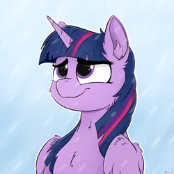 Size: 900x900 | Tagged: safe, artist:rapid9, derpibooru import, twilight sparkle, twilight sparkle (alicorn), alicorn, pony, cheek fluff, chest fluff, ear fluff, image, png, smiling, snow, snowfall, solo, wings