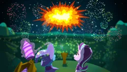 Size: 4444x2500 | Tagged: safe, artist:dacaoo, derpibooru import, starlight glimmer, trixie, explosion, fireworks, happy new year 2023, image, png