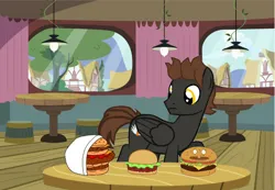 Size: 1424x986 | Tagged: safe, artist:swiftgaiathebrony, derpibooru import, pony, burger, cheeseburger, food, hamburger, hay burger, image, male, png, restaurant, stallion, stallion oc