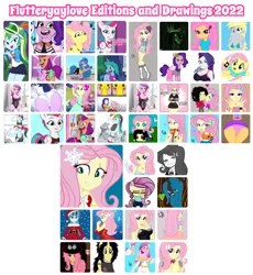 Size: 1080x1173 | Tagged: safe, artist:flutteryaylove, derpibooru import, edit, edited screencap, screencap, derpy hooves, fluttershy, izzy moonbow, king sombra, pipp petals, queen chrysalis, rainbow dash, rarity, sonata dusk, sunny starscout, twilight sparkle, zipp storm, oc, oc:lusshy aragrev, pony, equestria girls, g5, collage, drawing, image, misty brightdawn, png, simple background, white background