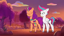 Size: 3072x1727 | Tagged: safe, derpibooru import, screencap, sunny starscout, zipp storm, earth pony, pegasus, pony, my little pony: tell your tale, spoiler:g5, spoiler:my little pony: tell your tale, spoiler:tyts01e42, duo, duo female, eyes closed, female, firework-ing together, frown, g5, high res, image, jpeg, mare, youtube link