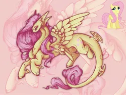 Size: 2048x1536 | Tagged: safe, artist:thelazyponyy, derpibooru import, fluttershy, dragon, dragoness, dragonified, female, flutterdragon, image, jpeg, solo, species swap, spread wings, tail wings, winged hooves, wings, zoom layer