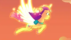 Size: 3072x1727 | Tagged: safe, derpibooru import, screencap, sunny starscout, alicorn, pony, my little pony: a new generation, my little pony: tell your tale, spoiler:g5, spoiler:my little pony: tell your tale, spoiler:tyts01e42, female, firework-ing together, flying, frown, g5, glow, glowing horn, high res, horn, image, jpeg, mare, race swap, solo, spread wings, sunnycorn, wings, youtube link