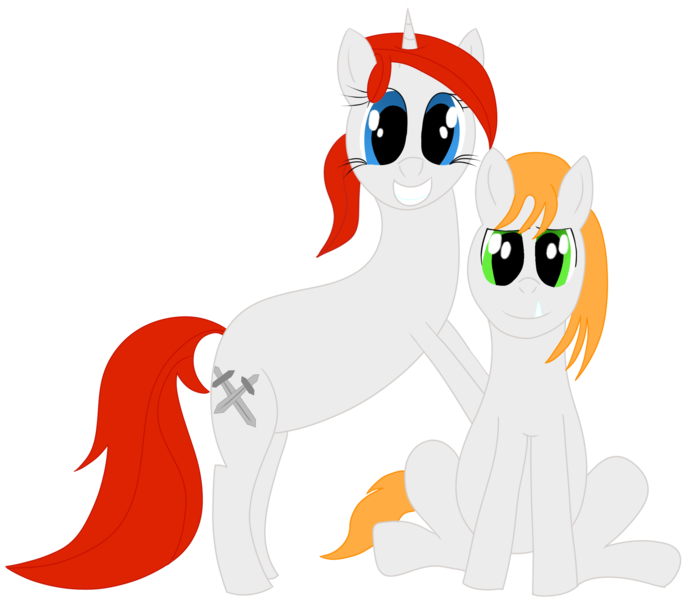 Size: 2350x2050 | Tagged: safe, artist:ragmo, derpibooru import, oc, oc:caveman pony, oc:swift sword, unofficial characters only, earth pony, unicorn, derpibooru community collaboration, 2023 community collab, bipedal, horn, image, png, simple background, sitting, transparent background