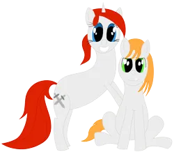 Size: 2350x2050 | Tagged: safe, artist:ragmo, derpibooru import, oc, oc:caveman pony, oc:swift sword, unofficial characters only, earth pony, unicorn, derpibooru community collaboration, 2023 community collab, bipedal, horn, image, png, simple background, sitting, transparent background
