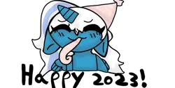 Size: 1252x638 | Tagged: safe, artist:ry3br3ad1234, derpibooru import, oc, oc:fleurbelle, alicorn, pony, alicorn oc, eyes closed, female, happy, happy new year, hat, holiday, horn, image, jpeg, mare, new year, party hat, party horn, wings