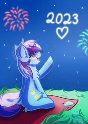 Size: 2480x3508 | Tagged: safe, artist:exobass, derpibooru import, minuette, unicorn, fireworks, image, my little pony, new years eve, night, png, redraw