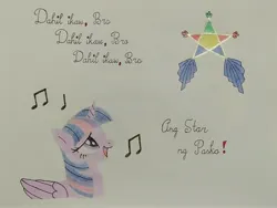 Size: 4160x3120 | Tagged: safe, artist:don2602, derpibooru import, twilight sparkle, twilight sparkle (alicorn), alicorn, pony, comic:star of christmas, abs cbn all star, filipino, image, jpeg, lantern, looking up, music notes, singing, song reference, traditional art, translated in the description