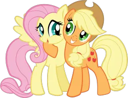 Size: 2456x1873 | Tagged: safe, artist:jaye, derpibooru import, applejack, fluttershy, earth pony, pegasus, pony, .svg available, applejack's hat, cowboy hat, duo, hat, hoof around neck, image, png, simple background, transparent background, vector