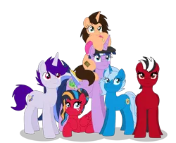 Size: 3089x2506 | Tagged: safe, artist:lynnthenerdkitty, derpibooru import, oc, oc:google chrome, oc:paddy sparkle, oc:shatter misty cloud, oc:sirius, oc:small brooke, oc:windblade, alicorn, earth pony, pegasus, pony, unicorn, derpibooru community collaboration, 2023 community collab, browser ponies, google chrome, group, image, png