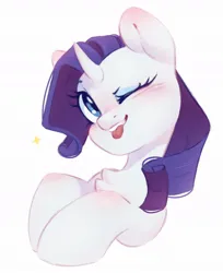 Size: 872x1068 | Tagged: safe, artist:melodylibris, derpibooru import, rarity, pony, unicorn, ;p, chest fluff, curved horn, female, horn, image, jpeg, mare, one eye closed, simple background, solo, tongue out, white background, wink