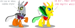 Size: 1602x606 | Tagged: safe, derpibooru import, oc, oc:diamond stripe, oc:dot matrix, changeling, blushing, changeling oc, clothes, compliment, image, nickelodeon, png, socks, spread wings, wings