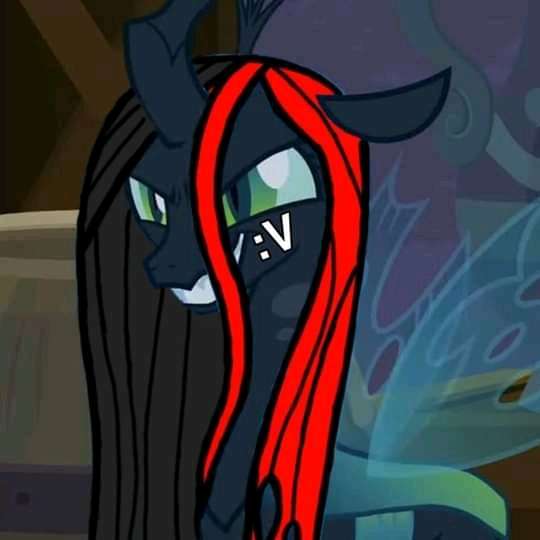 Size: 540x540 | Tagged: safe, derpibooru import, edit, edited screencap, screencap, queen chrysalis, changeling, changeling queen, 1000 hours in ms paint, :v, female, image, jpeg, meme, sdlg