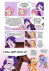 Size: 3190x4589 | Tagged: safe, artist:snapscube, derpibooru import, applejack, fluttershy, rainbow dash, rarity, earth pony, horse, pegasus, pony, unicorn, comic, dialogue, female, floppy ears, grammar error, high res, image, irl, irl horse, jpeg, mare, misspelling, photo, speech bubble