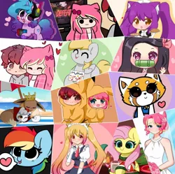 Size: 1040x1034 | Tagged: safe, artist:kittyrosie, derpibooru import, applejack, derpy hooves, fluttershy, izzy moonbow, pinkie pie, rainbow dash, rarity, twilight sparkle, twilight sparkle (alicorn), alicorn, dragon, eevee, human, pegasus, pony, unicorn, :p, blushing, chocolate, christmas, christmas sweater, christmas tree, clothes, colored hooves, cookie, cute, d.va, dashabetes, demon slayer, derpabetes, eyes closed, female, fire, fireplace, food, g5, happy, headphones, heart, heart eyes, holiday, hoof hold, hot chocolate, image, izzybetes, jpeg, kittyrosie is trying to murder us, looking at you, mane six, mare, milk, miss kobayashi's dragon maid, muffin, mug, nezuko kamado, nintendo switch, open mouth, overwatch, pokémon, purple background, pusheen, raspberry, redraw, remake, rsafe, shyabetes, sign, simple background, smiling, solo, starry eyes, sweater, that pony sure does love muffins, tohru, tongue out, tree, whisker markings, wingding eyes