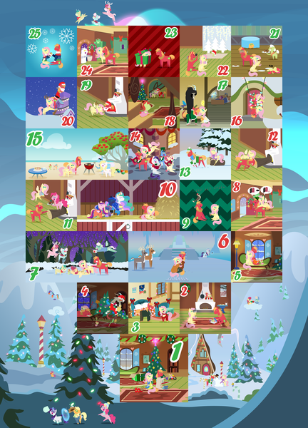 Size: 6480x9000 | Tagged: safe, anonymous artist, derpibooru import, alice the reindeer, apple bloom, applejack, aurora the reindeer, banner mares, big macintosh, bori the reindeer, cottonflock, crescendo, derpy hooves, discord, filthy rich, fluttershy, gentle breeze, granny smith, pinkie pie, ponyacci, posey shy, princess cadance, princess celestia, princess luna, rainbow dash, rarity, scootaloo, spoiled rich, toe-tapper, torch song, oc, oc:cotton blanket, oc:late riser, bird, deer, draconequus, earth pony, hawk, pegasus, pony, reindeer, series:fm holidays, series:hearth's warming advent calendar 2022, :t, a christmas carol, abstract background, absurd resolution, advent calendar, animal costume, apple family, baby, baby clothes, baby pony, barn, beach, bed, bedroom eyes, bell, bell collar, big wheel, bipedal, bipedal leaning, blanket, book, bottle, bowtie, box, buche de noel, bucket, cake, calendar, camera, cardboard cutout, caroling, carrot, chimney, chocolate, christmas, christmas lights, christmas stocking, christmas sweater, christmas tree, christmas wreath, clothes, cloud, coat, collar, colt, confused, context is for the weak, cookie, costume, covered eyes, crescendoflock, crown, crying, cuddling, cute, derpy being derpy, doe, dress, drink, earmuffs, eating, embers, eye shimmer, eyes closed, fake antlers, fake beard, family, female, filly, fire, fireplace, first aid kit, floppy ears, flutterbox, fluttermac, fluttershy's bedroom, fluttershy's cottage, flying, foal, food, footed sleeper, footie pajamas, frown, fruitcake, garland, ghost costume, glasses, glasses on head, grandma got run over by a reindeer, grill, grin, gritted teeth, halloween, halloween costume, hand puppet, hans christian andersen, hat, head turn, hearth's warming doll, hiding, high res, hinting, holding a pony, holiday, holly, hood, hoof hold, hoofprints, hot chocolate, how the grinch stole christmas, hug, hug from behind, ice, icicle, image, jacket, jewelry, kiss on the lips, kissing, leaning, levitation, lineless, log, long underwear, looking at each other, looking at someone, looking at you, looking back, looking into each others eyes, looking up, lying down, lying on a cloud, magic, male, mare, mashed peas, milk, mistletoe, mouth hold, mug, music notes, new zealand, night, nightmare night costume, nintendo switch, oblivious, ocbetes, offspring, on a cloud, on back, one eye closed, onesie, onomatopoeia, open mouth, open smile, oversized hat, pajamas, parent:big macintosh, parent:cottonflock, parent:crescendo, parent:fluttershy, parents:crescendoflock, parents:fluttermac, pavlova, pegasus oc, phone, pictogram, pillow, plushie, png, pointing, pointy ponies, ponytones, present, puffy cheeks, pulling, pushing, question mark, reading, red nose, regalia, reindeer costume, ribbon, robe, rope, rug, sack, sandcastle, santa costume, santa hat, scared, scarf, shawl, shhh, shipping, shyabetes, shys, sick, singing, sitting, sleep mask, sleeping, smiling, smiling at each other, smiling at you, sneaking, snow, snow queen, snowball, snowball fight, snowfall, snowflake, snowpony, soda, sound effects, spatula, stairs, stallion, stomach ache, story time, straight, striped scarf, stuck, sunglasses, suspended, sweat, sweatdrop, sweater, swirly eyes, tangled up, tears of joy, teeth, telekinesis, the gift givers, thermometer, this ended in pain, throne, tied up, tiptoe, tongue out, top hat, tree, tricycle, tucking in, upside down, watching, wings, winter, winter outfit, wreath, yam, yule log, zzz