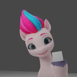 Size: 1920x1920 | Tagged: safe, derpibooru import, zipp storm, pegasus, pony, my little pony: a new generation, 3d, bust, cube, female, g5, gray background, grin, image, mare, png, simple background, smiling, solo