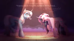 Size: 3600x2000 | Tagged: safe, artist:shidoodles, derpibooru import, starlight glimmer, trixie, no second prances, crying, curved horn, duo, female, horn, image, png, scene interpretation