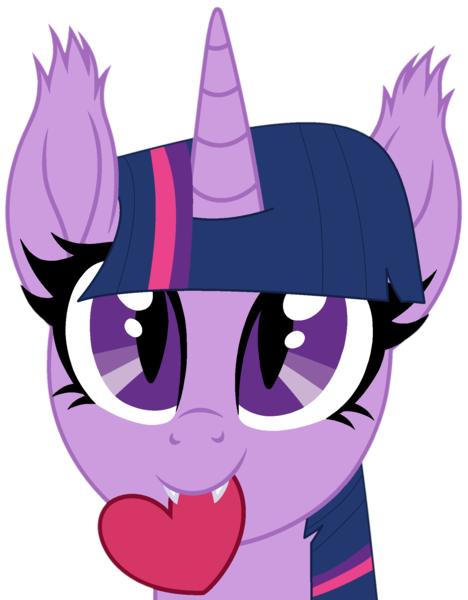 Size: 1672x2142 | Tagged: safe, artist:starshade, artist:twilyisbestpone, derpibooru import, twilight sparkle, bat pony, bat pony unicorn, hybrid, unicorn, base used, bat ears, bat eyes, bust, cute, fangs, female, heart, horn, image, mouth hold, png, simple background, slit pupils, smiling, solo, transparent background, twiabetes, unicorn twilight, weapons-grade cute