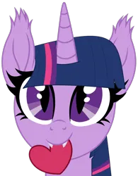 Size: 1672x2142 | Tagged: safe, artist:starshade, artist:twilyisbestpone, derpibooru import, twilight sparkle, bat pony, bat pony unicorn, hybrid, unicorn, base used, bat ears, bat eyes, bust, cute, fangs, female, heart, horn, image, mouth hold, png, simple background, slit pupils, smiling, solo, transparent background, twiabetes, unicorn twilight, weapons-grade cute