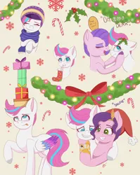 Size: 1632x2046 | Tagged: safe, artist:galaxy swirl, derpibooru import, pipp petals, queen haven, zipp storm, pegasus, pony, g5, spoiler:g5, beanie, candy, candy cane, christmas, clothes, female, food, hat, holiday, image, jpeg, mobile phone, mother and child, mother and daughter, phone, present, royal sisters (g5), santa hat, scarf, selfie, siblings, sisters, smartphone