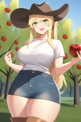 Size: 512x768 | Tagged: safe, artist:darthirian, derpibooru import, machine learning generated, novelai, stable diffusion, applejack, human, breasts, busty applejack, female, humanized, image, png, solo