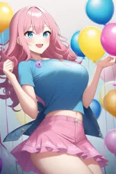 Size: 512x768 | Tagged: safe, artist:darthirian, derpibooru import, machine learning generated, novelai, stable diffusion, pinkie pie, human, balloon, clothes, female, humanized, image, png, skirt, solo