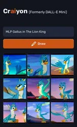 Size: 780x1288 | Tagged: safe, craiyon, dall·e mini, derpibooru import, machine learning generated, gallus, gryphon, disney, image, male, png, sky, the lion king