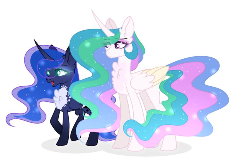 Size: 1024x695 | Tagged: safe, artist:existencecosmos188, derpibooru import, princess celestia, princess luna, alicorn, pony, base used, chest fluff, duo, ethereal mane, female, image, mare, png, simple background, starry mane, transparent background