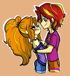 Size: 1384x1496 | Tagged: safe, artist:daazzlin, derpibooru import, adagio dazzle, sunset shimmer, equestria girls, blushing, cropped, duo, female, half r63 shipping, image, lesbian, male, png, rule 63, shipping, simple background, smiling, straight, sunsagio, sunset glare