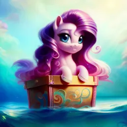 Size: 1024x1024 | Tagged: safe, derpibooru import, editor:zealousmagician, machine learning generated, purplesmart.ai, stable diffusion, oc, unofficial characters only, earth pony, pony, blue eyes, box, cloud, female, image, looking at you, mare, ocean, pink hair, png, prompter:zealousmagician, sky, smiling, smiling at you, solo, solo female, water