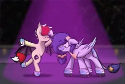 Size: 3000x2000 | Tagged: safe, artist:aaathebap, derpibooru import, oc, oc:aaaaaaaaaaa, oc:galaxytrail, bat pony, cute, duo, image, png, roller skates, skating