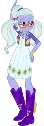 Size: 1378x3870 | Tagged: safe, artist:ajosterio, derpibooru import, sugarcoat, equestria girls, equestria girls series, festival looks, spoiler:eqg series (season 2), boots, clothes, dress, female, glasses, hand on hip, image, jacket, long sleeves, png, pointing, shoes, simple background, smiling, transparent background