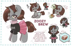Size: 2000x1283 | Tagged: safe, artist:typhwosion, derpibooru import, oc, oc:zoozy brew, unofficial characters only, unicorn, clothes, image, jpeg, reference sheet, solo