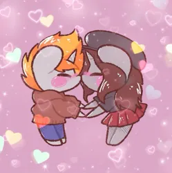 Size: 629x631 | Tagged: safe, artist:typhwosion, derpibooru import, oc, oc:dynamo, oc:zoozy brew, unofficial characters only, anthro, unicorn, clothes, image, jpeg, kissing