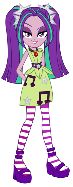 Size: 1065x2694 | Tagged: safe, artist:ajosterio, derpibooru import, aria blaze, equestria girls, rainbow rocks, ariabetes, clothes, clothes swap, cute, dress, image, leggings, looking at you, music notes, png, ponytails, raised eyebrow, simple background, sleeveless, smiling, transparent background