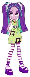 Size: 1065x2694 | Tagged: safe, artist:ajosterio, derpibooru import, aria blaze, equestria girls, rainbow rocks, ariabetes, clothes, clothes swap, cute, dress, image, leggings, looking at you, music notes, png, ponytails, raised eyebrow, simple background, sleeveless, smiling, transparent background