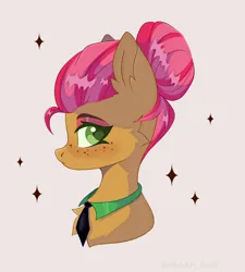 Size: 1546x1720 | Tagged: safe, artist:belkaart0w0, derpibooru import, babs seed, earth pony, pony, alternate hairstyle, chest fluff, eyeshadow, female, freckles, image, makeup, mare, necktie, older, older babs seed, png, simple background, solo, white background