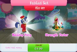 Size: 1264x858 | Tagged: safe, derpibooru import, official, earth pony, pony, balloon, bellhop, bellhop pony, bundle, bush, clothes, costs real money, english, gameloft, hat, image, jpeg, male, numbers, sale, solo, solo focus, stallion, text, welcome inn