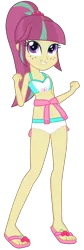 Size: 846x2528 | Tagged: safe, artist:ajosterio, derpibooru import, sour sweet, equestria girls, belly button, bikini, bikini bottom, bikini top, clothes, cute, female, freckles, image, jacket, legs, long sleeves, looking up, midriff, png, ponytail, simple background, sleeveless, smiling, solo, sourbetes, swimsuit, transparent background
