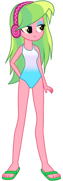 Size: 946x2673 | Tagged: safe, artist:ajosterio, derpibooru import, lemon hearts, lemon zest, equestria girls, clothes, cute, feet, female, headphones, image, legs, lemonbetes, lidded eyes, png, sandals, simple background, sleeveless, smiling, solo, swimsuit, transparent background