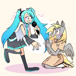 Size: 2000x2000 | Tagged: safe, artist:stevetwisp, derpibooru import, derpy hooves, anthro, human, pegasus, plantigrade anthro, blushing, boots, clapping, clothes, cute, derpabetes, dress, happy, hatsune miku, headphones, image, microphone, nail polish, necktie, pigtails, png, shoes, singing, skirt, smiling, socks, twintails, vocaloid