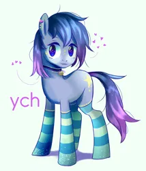 Size: 4482x5232 | Tagged: safe, artist:rvsbhrt, derpibooru import, oc, unofficial characters only, bell, bell collar, clothes, collar, commission, heart, image, png, simple background, socks, solo, striped socks, ych example, your character here