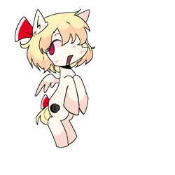 Size: 768x768 | Tagged: safe, artist:katotako, derpibooru import, ponified, pegasus, pony, bow, derpibooru exclusive, flying, hair bow, headdress, image, png, red eyes, rumia, simple background, solo, touhou, white background, yellow hair