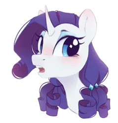 Size: 1017x1066 | Tagged: safe, artist:melodylibris, derpibooru import, rarity, pony, unicorn, alternate hairstyle, blushing, bust, ear blush, female, hair accessory, image, jpeg, looking sideways, mare, open mouth, portrait, simple background, solo, three quarter view, white background