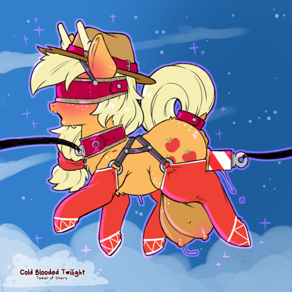 Size: 1200x1200 | Tagged: explicit, artist:cold-blooded-twilight, derpibooru import, applejack, deer, anus, applesub, big crotchboobs, blindfold, blushing, bondage, clothes, collar, crotchboobs, dildo, dock, femsub, harness, huge crotchboobs, image, impossibly large crotchboobs, insertion, leash, magic, nipples, nudity, open mouth, png, ponut, raised tail, sex toy, sleigh, socks, stockings, submissive, sweat, tack, tail, tail wrap, thigh highs, vaginal insertion
