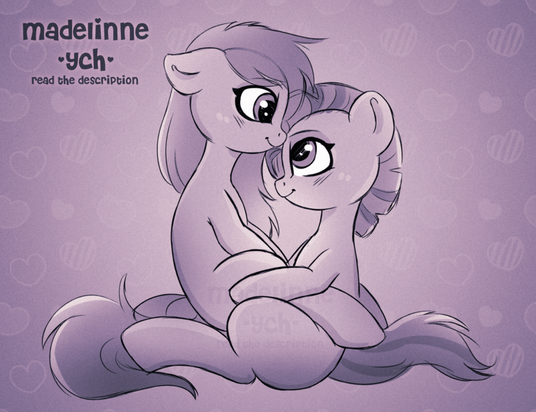 Size: 3010x2312 | Tagged: safe, artist:madelinne, derpibooru import, oc, pony, commission, couple, cuddling, cute, duo, hug, image, png, simple background, sketch, your character here