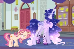 Size: 1024x687 | Tagged: safe, artist:existencecosmos188, derpibooru import, oc, oc:existence, unofficial characters only, alicorn, pony, alicorn oc, base used, duo, ethereal mane, female, horn, image, indoors, jpeg, mare, starry mane, wings