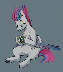 Size: 4265x4821 | Tagged: safe, artist:alumx, derpibooru import, zipp storm, pegasus, pony, dexterous hooves, female, g5, gray background, hoof hold, image, mare, png, rubik's cube, simple background, sitting, solo